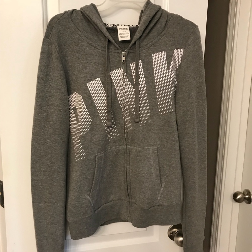 PINK ZIP FRONT HOODIE IN GREY 🔥